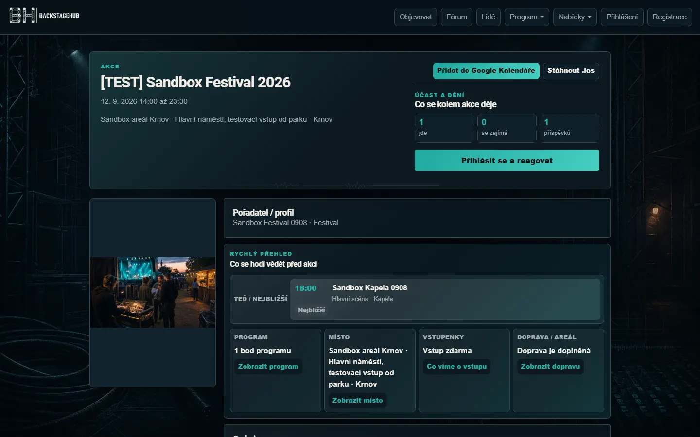 Přehled akcí a festivalového programu v BackstageHubu